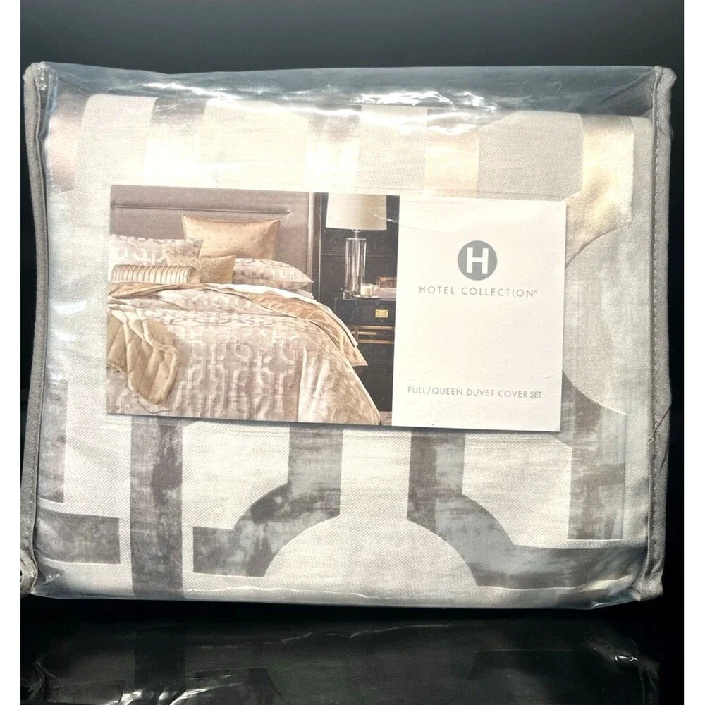Hotel Collection Luxury Fresco 3Pc Queen Duvet Cover Set Gold Jacquard